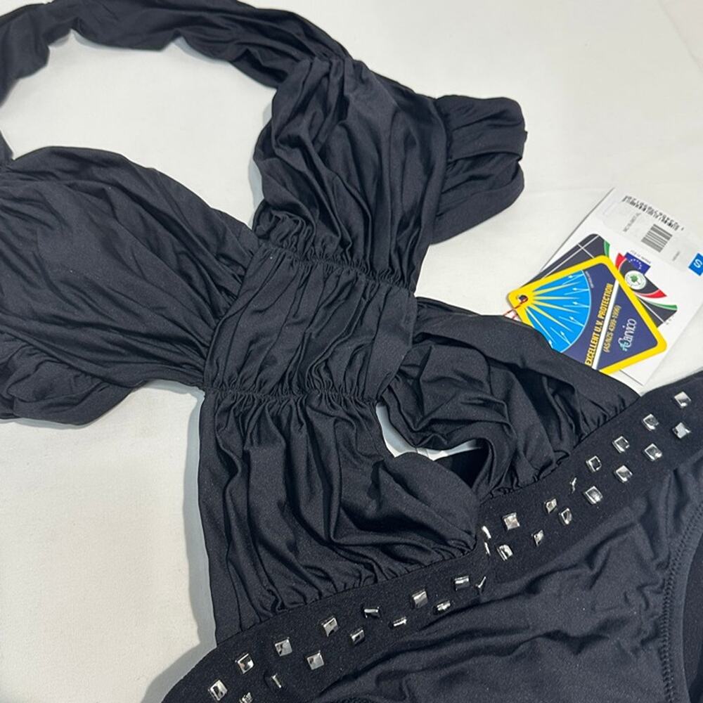 New Studded One Piece Meriell Club Collection Monokini Black, Italy, Size XL - Picture 4 of 11